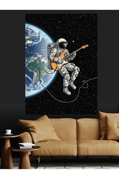 Tablomega Astronaut care cântă pe chitară în spațiu Pânză decorativă - Lemn MDF