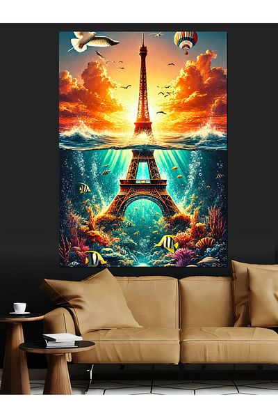 Tablomega Desen colorat Turnul Eiffel Pânză Decorativă - Lemn MDF Pictură