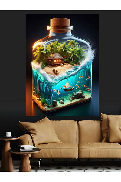 Tablomega Island Decorative Canvas in a Bottle - Mdf Wooden Painting