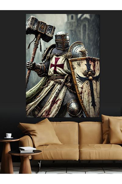 Tablomega Crusader Knight Fight Decorative Canvas - Mdf Wooden Painting
