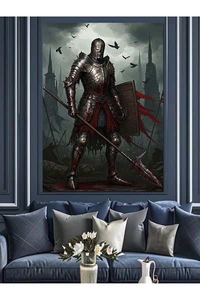 Tablomega Pânză decorativă Cavaler Medieval și Scut - Lemn MDF