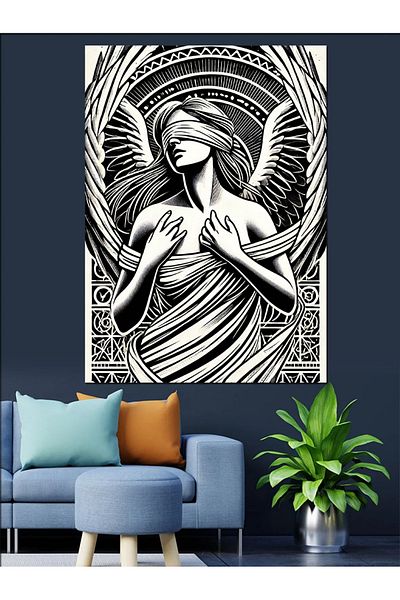 Tablomega Portret de femeie cu aripi Pânză decorativă - Lemn MDF