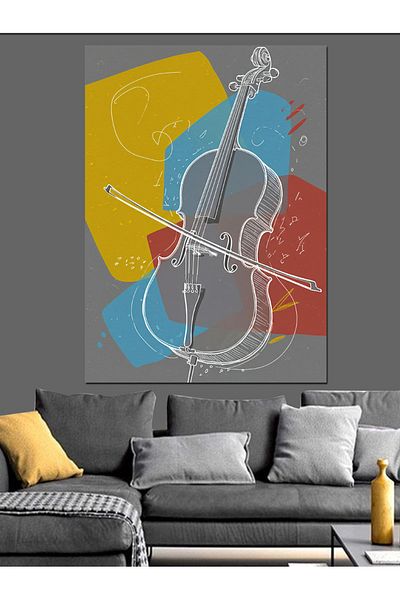 Tablomega Violoncel și Desene Geometrice Pânză Decorativă - Lemn MDF
