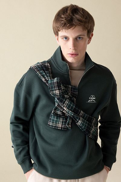 DeFacto Άνετο φούτερ με στάμπα με φερμουάρ - Comfort Regular Fit C6132ax24au