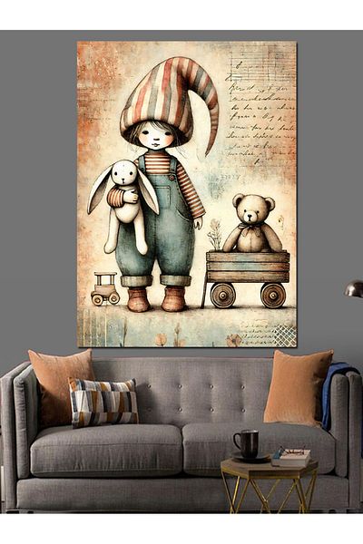 Tablomega Children's Drawing Decorative Canvas with Toys - Mdf Wooden Table