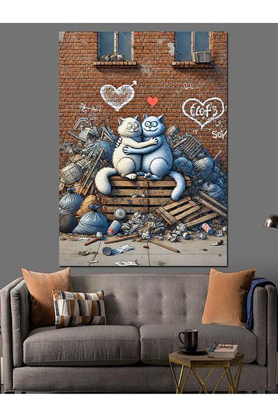 Tablomega Graffiti Cats and Street Love Decorative Canvas - Mdf Wooden Painting