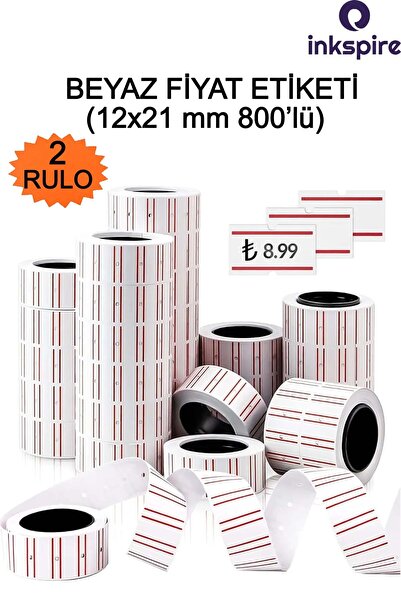 inkspire Fiyat Etiketi Beyaz 800 Lü 2 Rulo 12x21 Mm 2 Adet Etiket Makinesi İç...