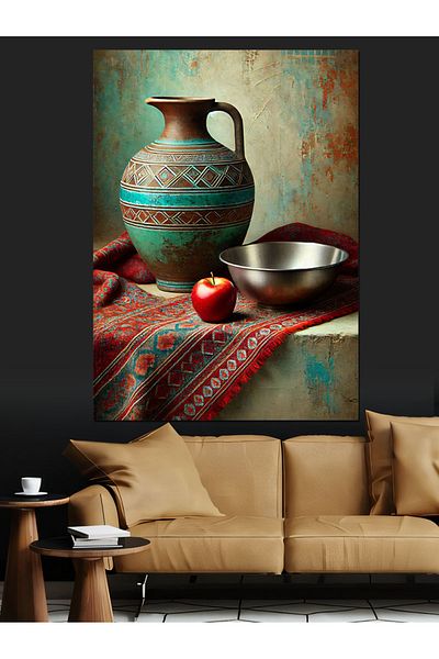 Tablomega Classic Pottery and Apple Decorative Canvas - Mdf Wooden Painting