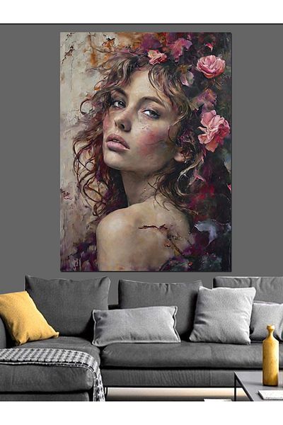 Tablomega Rose and Woman Decorative Canvas - Mdf Wooden Painting