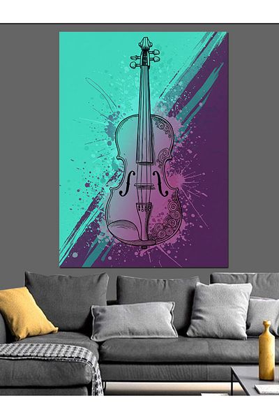 Tablomega Vioara Albastra si Linii Abstracte Pânză Decorativă - Lemn MDF Pictură