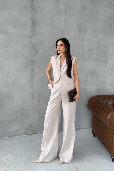 Seda Yalçın Atelier Woman's Stone Linen Vest and Trousers Set