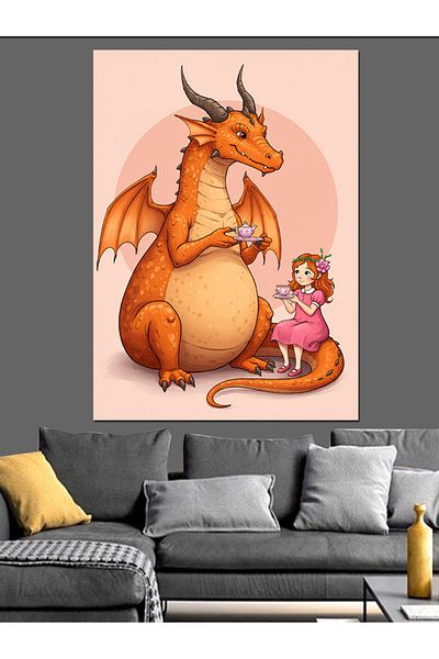 Tablomega Pânză decorativă Dragon și fetiță - Lemn MDF