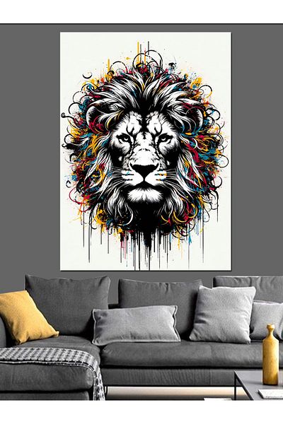 Tablomega Colorful Lion Decorative Canvas - Mdf Wooden Painting