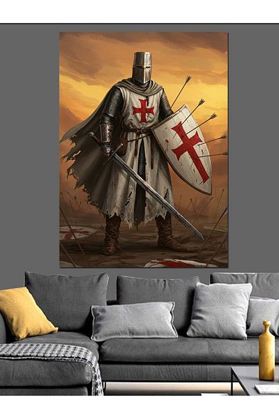 Tablomega Crusader Knight Portrait Canvas Decorativ - MDF Lemn Pictat