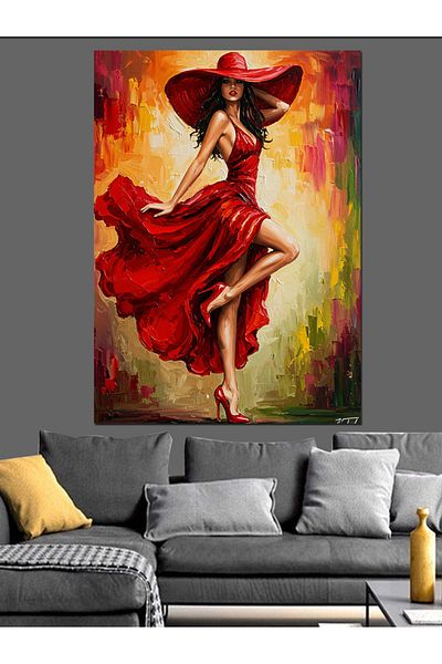 Tablomega Woman in Red Dress Decorative Canvas - Mdf Wooden Painting