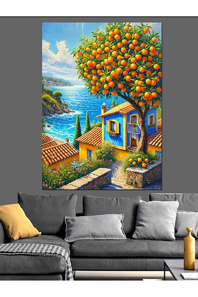 Tablomega Case Albastre în Pânză Decorativă Mediteraneană - Lemn MDF