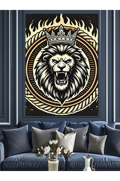 Tablomega Lion and Royal Icon Decorative Canvas - Mdf Wooden Painting
