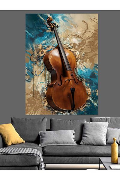 Tablomega Violin and Pastel Color Patterns Decorative Canvas - Mdf Wooden Painting