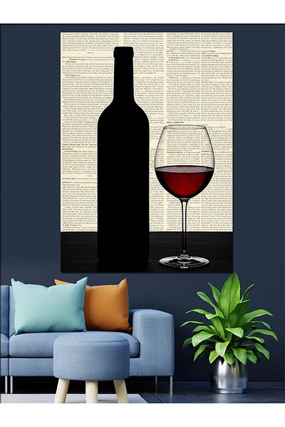 Tablomega Wine Bottle and Glass Decorative Canvas - Mdf Wooden Painting