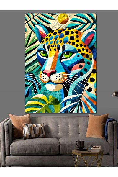 Tablomega Pânză decorativă cu temă leopard și tropicală colorată - MDF Lemn