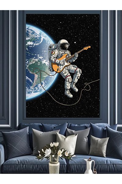 Tablomega Astronaut care cântă pe chitară în spațiu Pânză decorativă - Lemn MDF