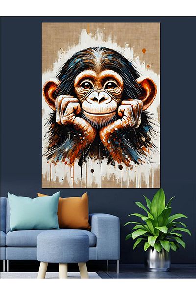 Tablomega Confused Monkey Face Decorative Canvas - Mdf Wooden Painting