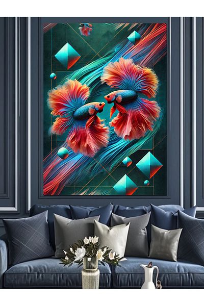 Tablomega Beta Fish Pattern Decorative Canvas - Mdf Wooden Painting