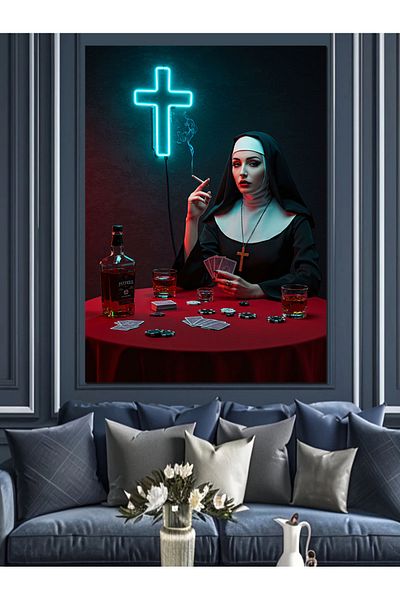 Tablomega Smoky Nun Drawing Decorative Canvas - Mdf Wooden Painting
