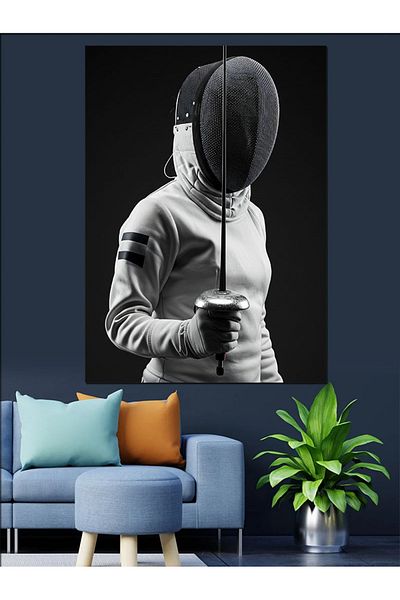 Tablomega Fencer și Mască de Protecție Pânză Decorativă - Lemn MDF Pictat