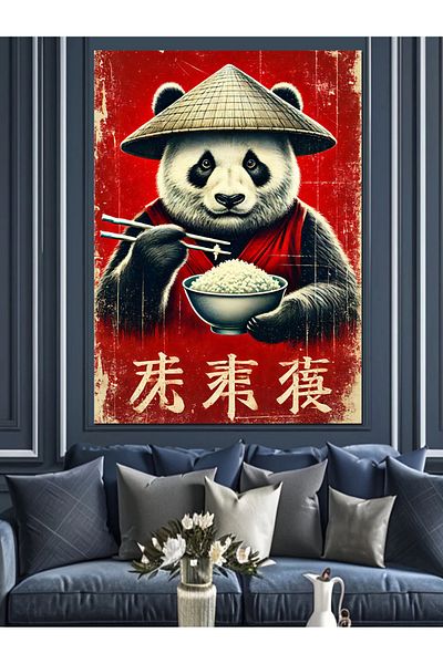 Tablomega Panda care mănâncă ramen Pânză decorativă - Lemn MDF