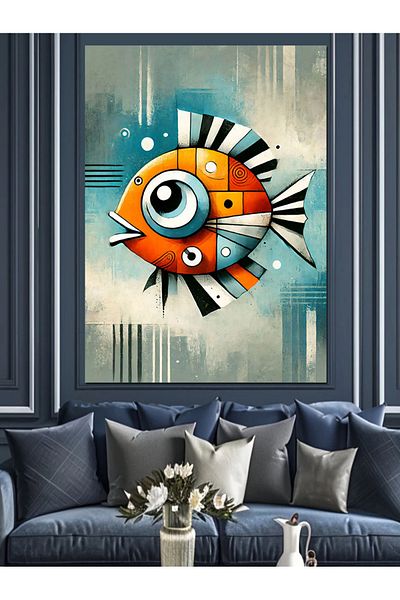Tablomega Pânză decorativă cu design abstract de pește modern - pictură din lemn MDF