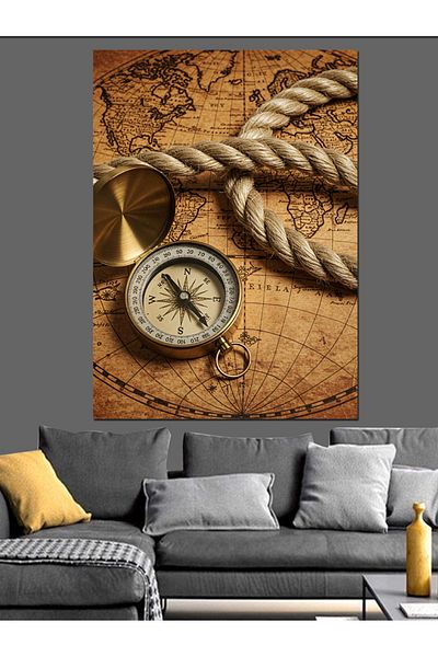 Tablomega Canvas Decorativ Busolă și Hartă Antică - Lemn MDF
