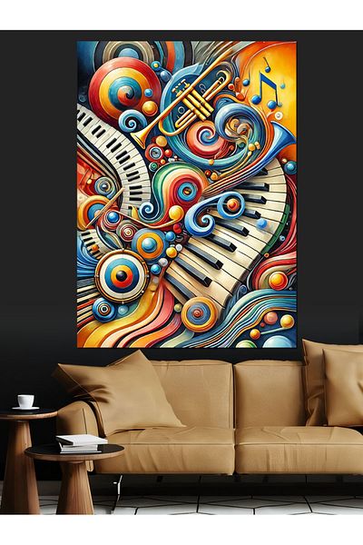 Tablomega Colorful Music Theme and Lines Decorative Canvas - Mdf Wooden Painting