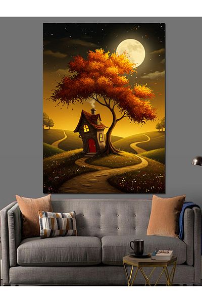 Tablomega Casa magică și copac sub lumină de lună Pânză decorativă - MDF Lemn