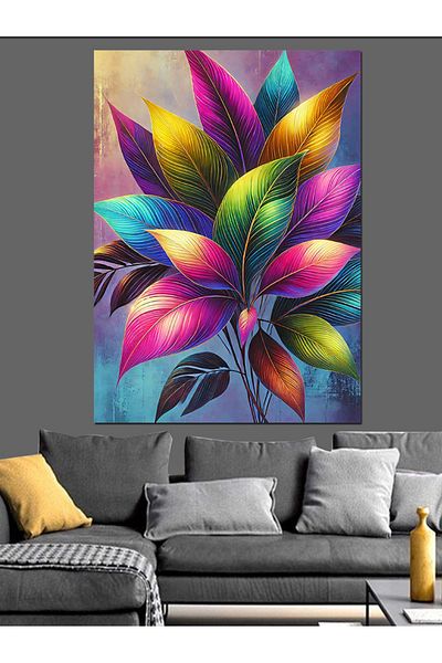 Tablomega Colorful Leaves and Natural Shades Decorative Canvas - Mdf Wooden Painting