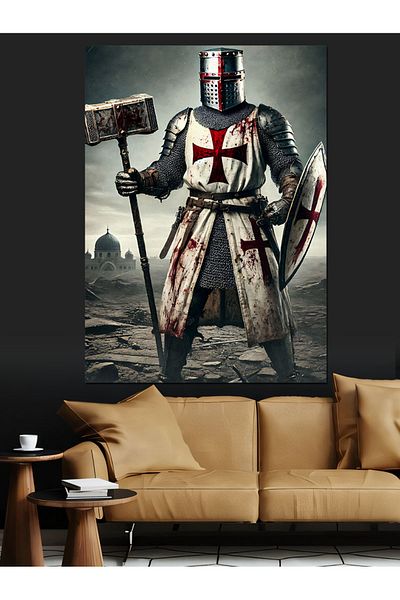 Tablomega Crusader și Axe Canvas Decorativ - Lemn MDF
