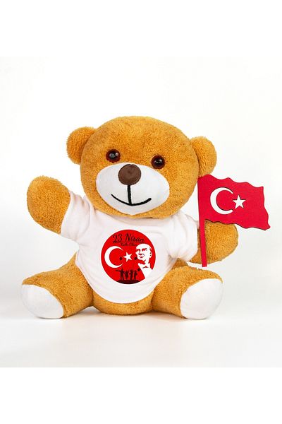Pababo Happy April 23 Teddy Bear with T-Shirt & Flag