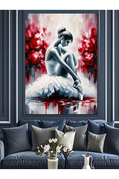 Tablomega Ballerina and Red Flowers Decorative Canvas - Mdf Wooden Painting