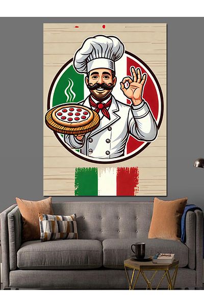 Tablomega Șef italian și pânză decorativă pentru pizza - pictură din lemn MDF