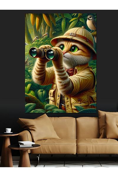Tablomega Pânză decorativă pisică cu pălărie scout - pictură din lemn MDF