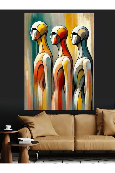 Tablomega Abstract Figures and Colorful Art Decorative Canvas - Mdf Wooden Painting