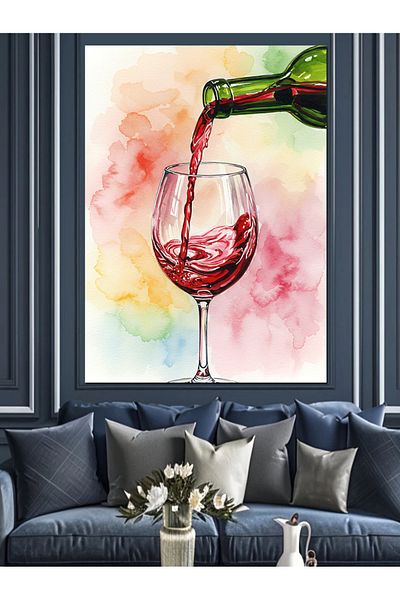 Tablomega Red Wine Spilled Goblet Decorative Canvas - Mdf Wooden Table