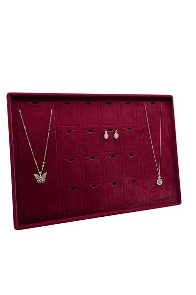 MeGass Dekor Brussels Model Transverse Suede Fabric Claret Red Color 18 Piece Pad Jewelry Display Table with Legs