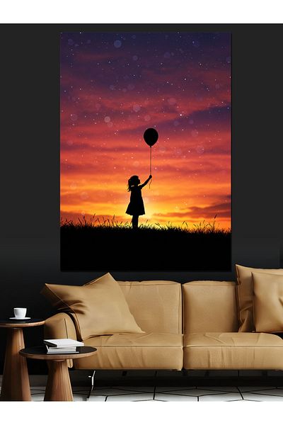 Tablomega Sunset with Balloon Decorative Canvas - Mdf Wooden Table