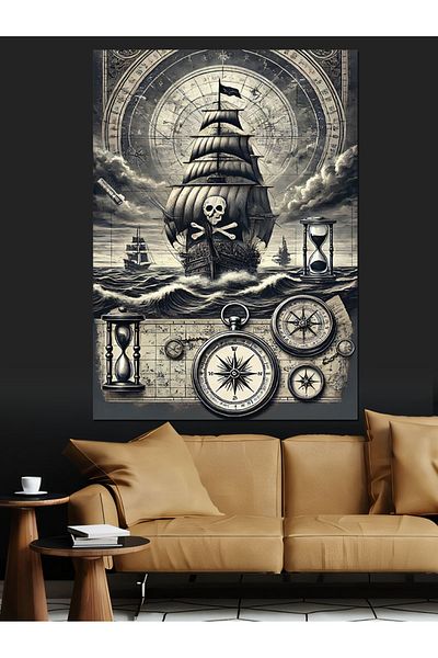 Tablomega Διακοσμητικός καμβάς Pirate Ship and Map - Ξύλινος πίνακας MDF