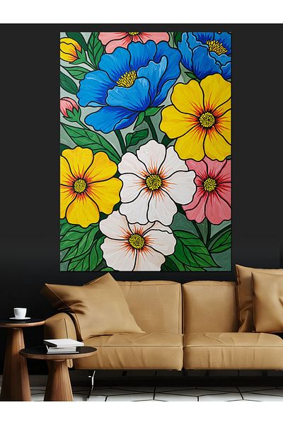 Tablomega Colorful Flower Pattern and Nature Decorative Canvas - Mdf Wooden Painting