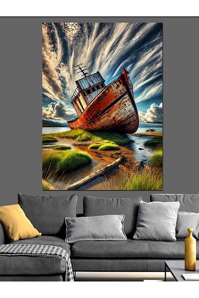 Tablomega Abandoned Ship Drawing Decorative Canvas - Mdf Wooden Painting