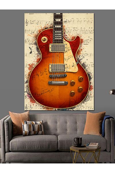 Tablomega Classic Guitar and Musical Note Drawing Decorative Canvas - Mdf Wooden Painting