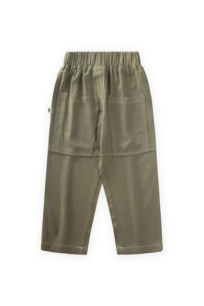 Cigit Contrast Stitched Linen Trousers 2-7 Years Khaki Green