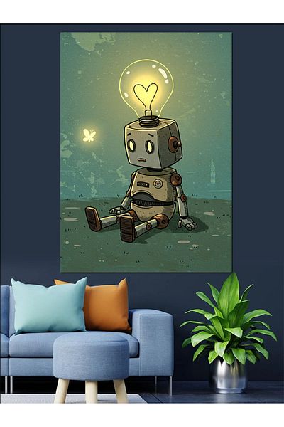 Tablomega Robot și Idee Creativă Lumină Pânză Decorativă - Pictură Lemn MDF